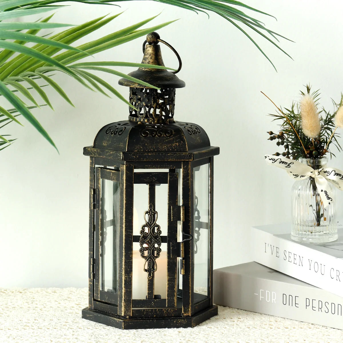 12“H Medium Metal Candle Holder(Black with Gold Brush)